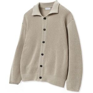ZARA • Beige Knit Button Up Collared Cardigan Sweater